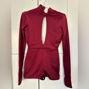 EGO Burgundy Long-Sleeve Keyhole Romper Top